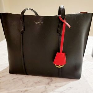 Black leather Tori Burch tote
